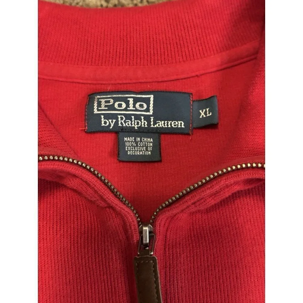 POLO RALPH LAUREN VTG Men Sweater Red Pony Quarter Zip Knit Sweatshirt Preppy XL